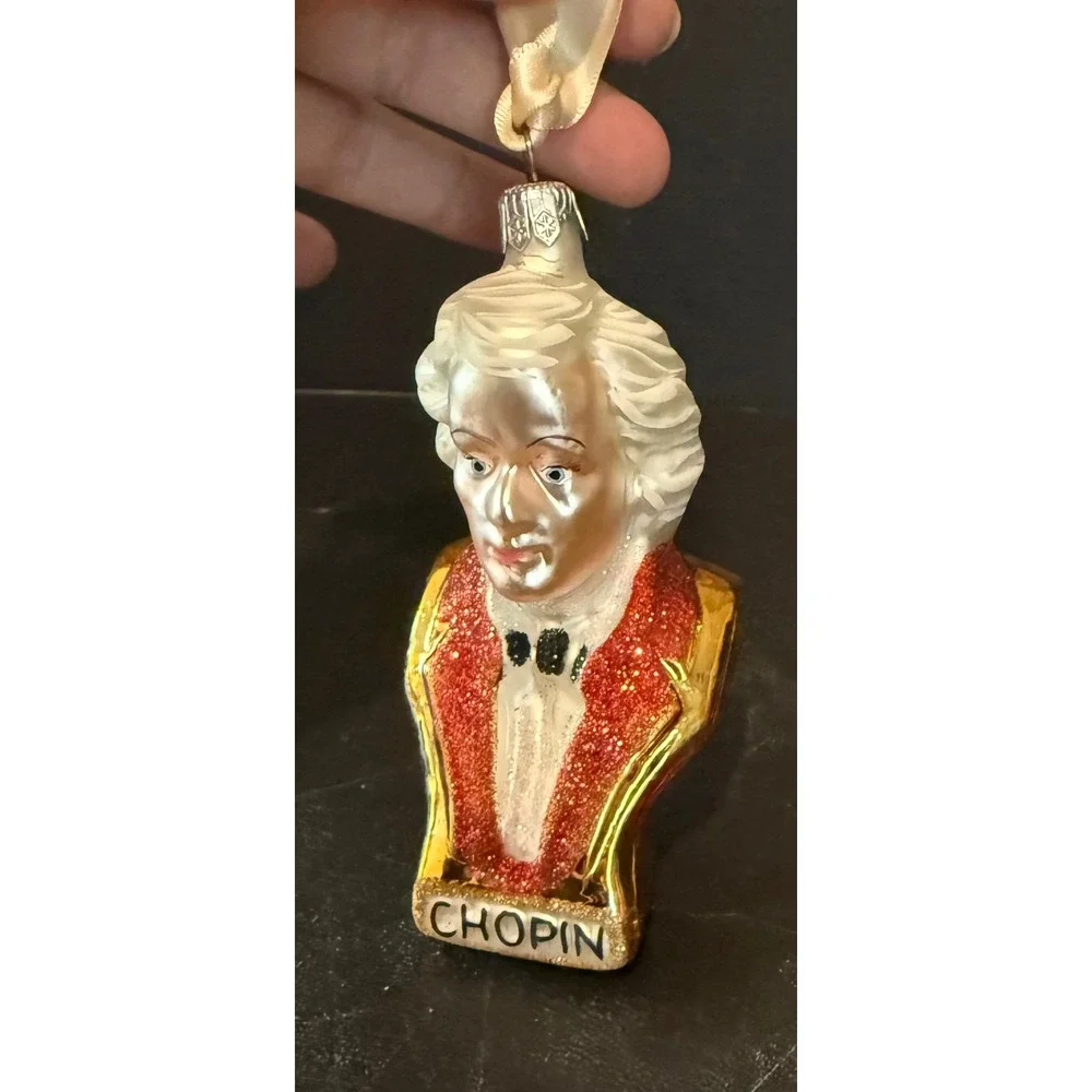 Christmas Ornament Gold Chopin Composer Bust Glass Glitter Holiday